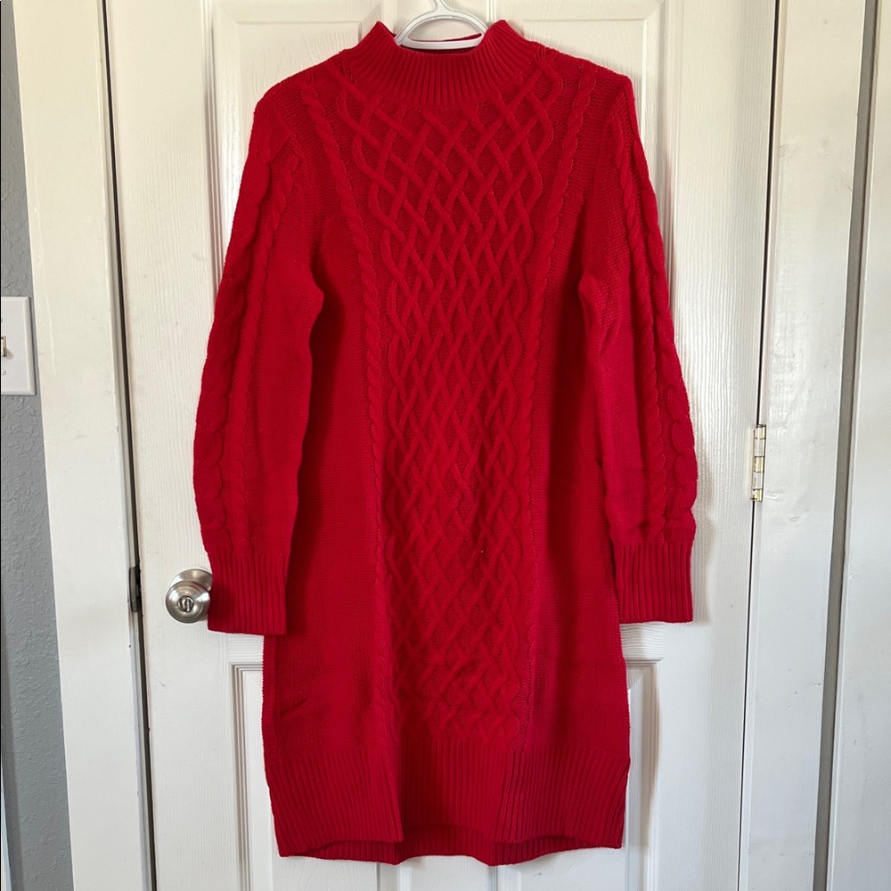 Old Navy Holiday Red Chunky Knit Mock Neck Sweater Dress Size Small